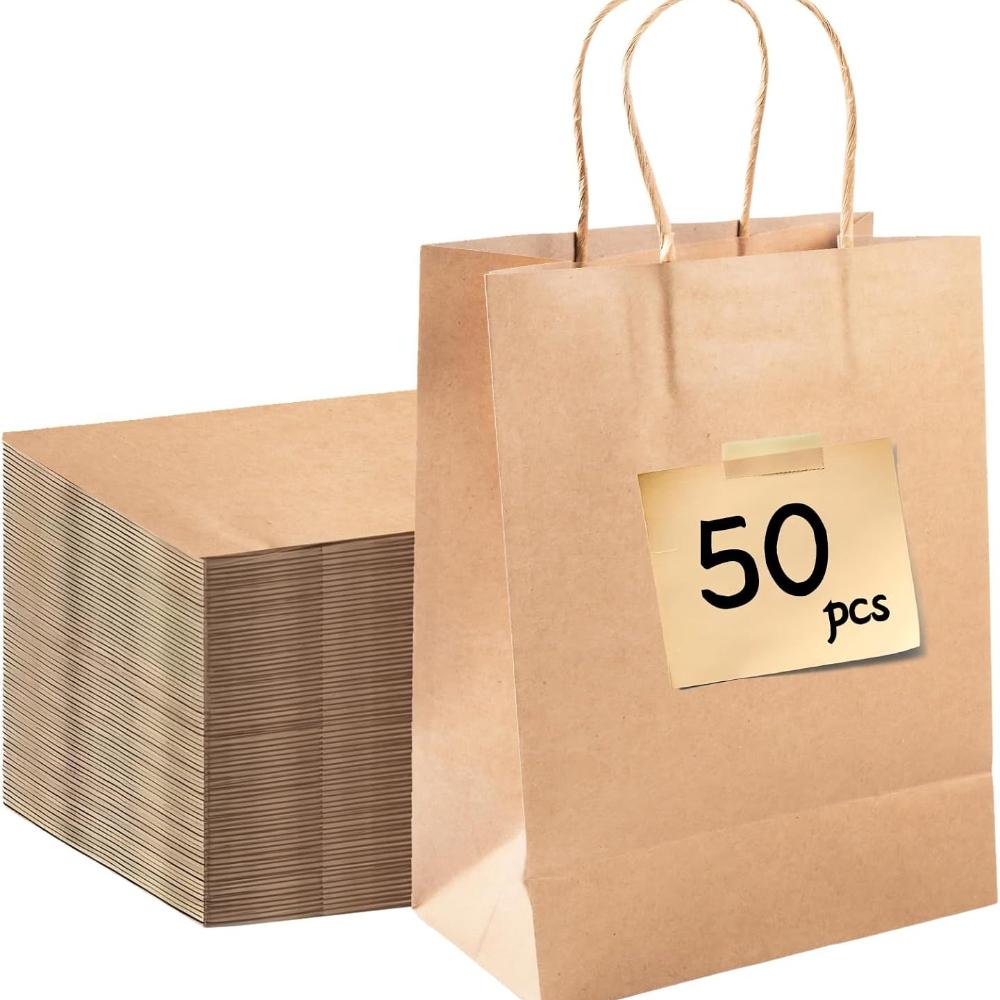 

Бумажные пакеты, 50 шт. Крафт-пакеты из коричневой бумаги, Коричневые бумажные подарочные пакеты с ручками для покупок, Свадьбы, Розничной торговли, Подарков на вечеринку, 8,3 x 4,3 x 10,6 дюйма Pack of 50