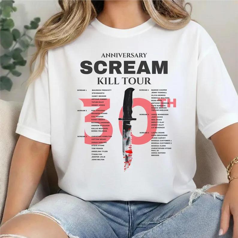 Scream 7 Kill Tour 2026T 30th Anniversary Horror Movie Pattern Retro Ghost Killer Unisex Neutral Cotton TShirt Comfortable Summer