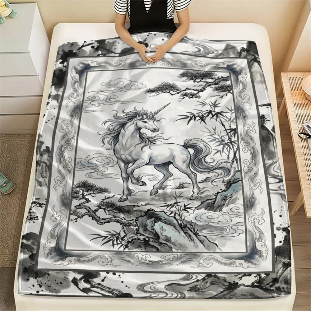 Einhorn Tierprint Flanelldecke, Hohe Qualität, Bequem für alle Jahreszeiten, Heimdekoration, Wärme und Komfort, Perfekt für Weihnachtsgeschenke140
