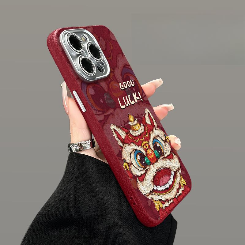 National Trend Lion Dance Applicable To Apple 16pro Mobile Case IPhone 15 Fine Skin Skin Pattern 14 Lens Film 13 Silicone 12