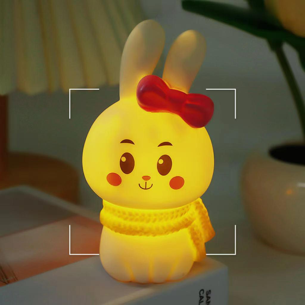 Night Light Rabbit Figurine Miniature Bunny LED Lamp Room Home Decoration
