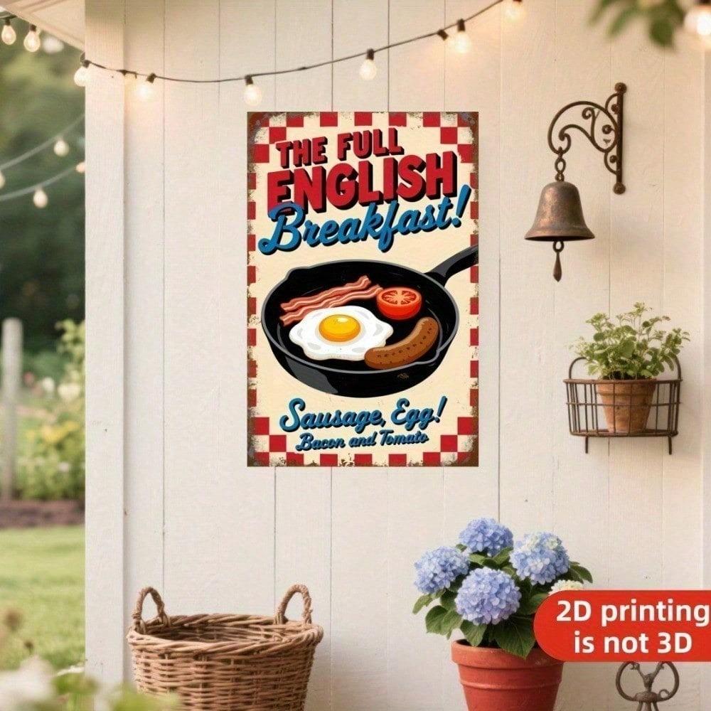 Vintage English Breakfast Tin Sign Retro Sausage Egg Bacon Tomato Kitchen Wall Art Restaurant Home Decor
