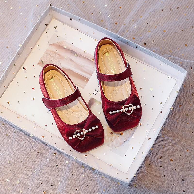 Kids Bow and Pearl Decor Mary Jane Dress Shoes 23 красный