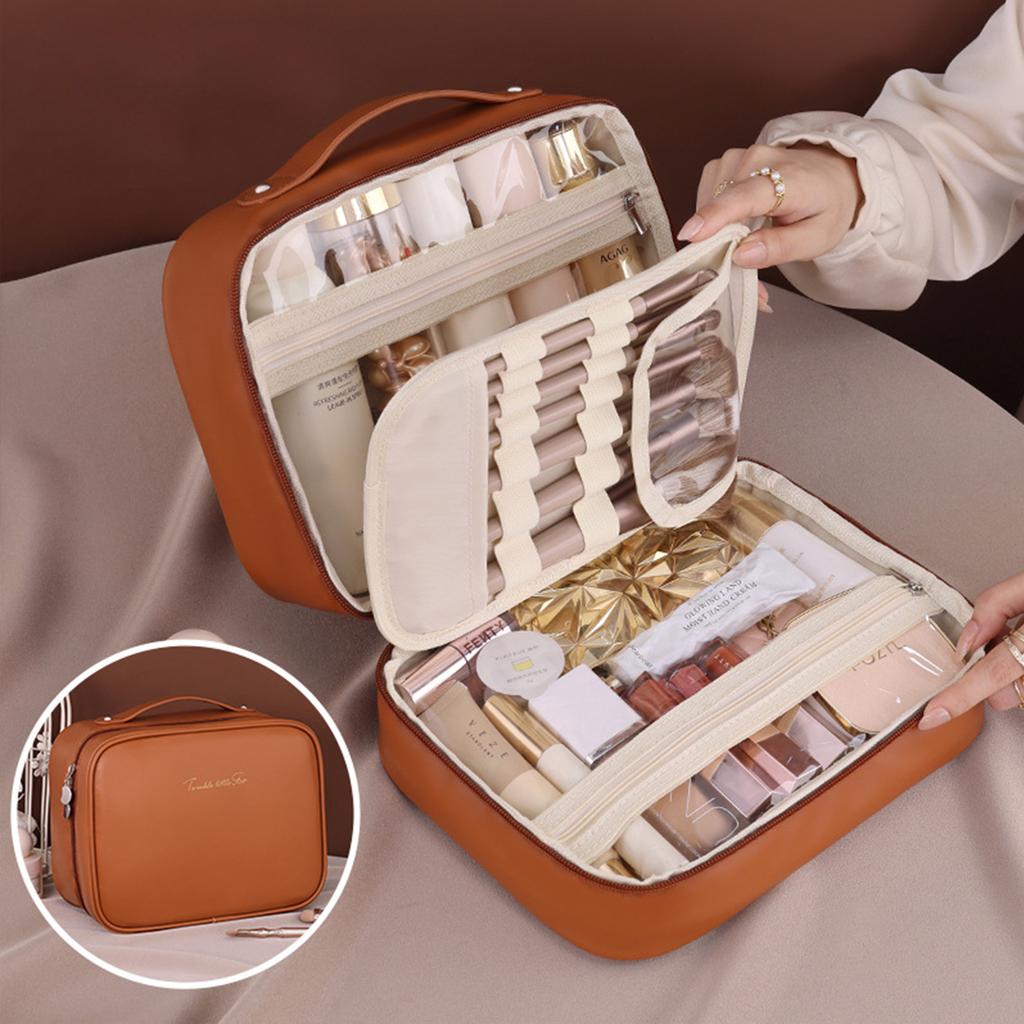 Three in One Makeup Bag For Women PU Leather Portable Organizer Bag Travel Cosmetic Brush Toiletries Storage Bags
