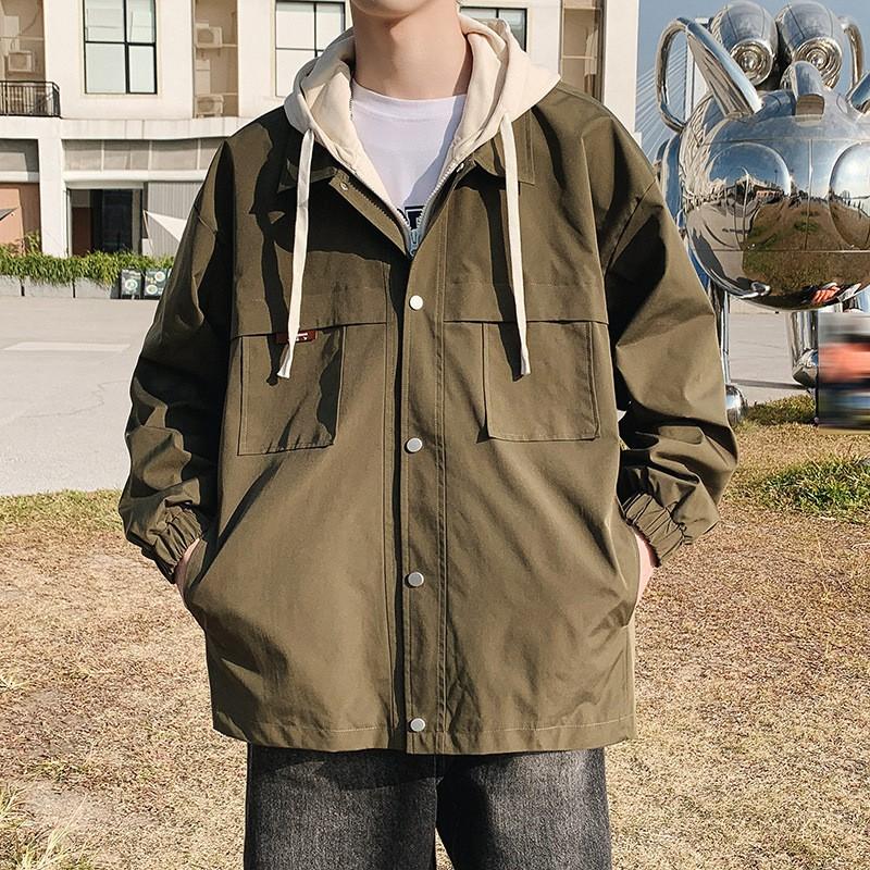 Mens Loose Fit Hooded Windbreaker Jacket Casual Outwear Streetwear