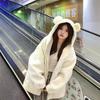 Lamb Wool Bear Ear Hooded Sweatshirt Jacket Women Autumn Winter Thick Plush Coat