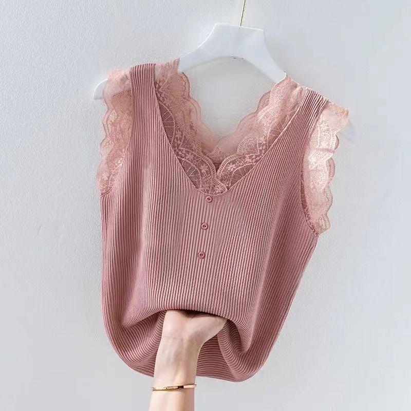 Spring/Summer Women's Plus Size Lace Camisole - Loose Fit, Sleeveless Ribbed Tank Top