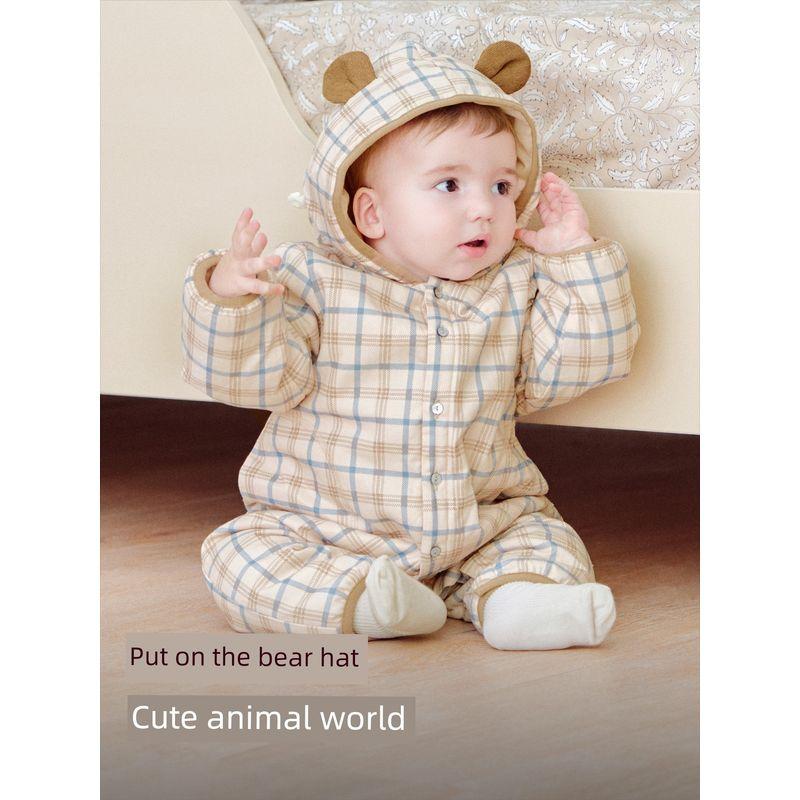 David Bella Kidsren's Quilted Rompers for Boys 2026 New Pure Cotton Plaid Jumpsuit Baby Class a Winter Clothing