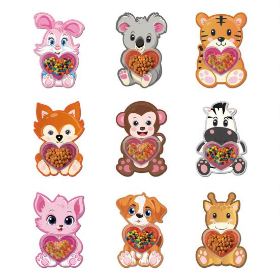 Valentine's Day Candy Cards for Kids Cartoon Greeting Card with Plastic Dome DIY Treat Holder for Classroom Gifts Exchange Party Favors