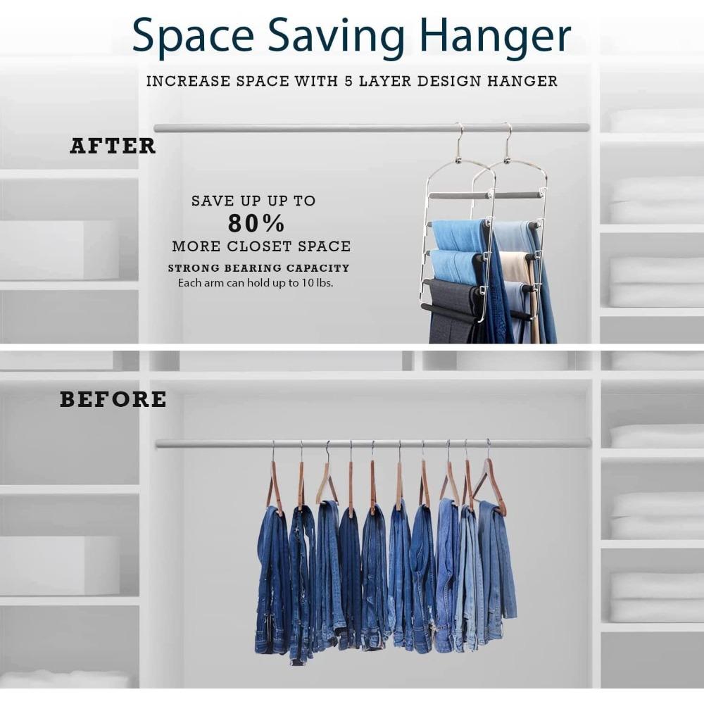 Pant Hanger 4-piece Set, Swing-arm Pants Rack, Space-saving Pant Hanger, 5-layer Non-slip Jeans Hanger