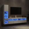 VidaXL TV Wall Units with LED 4 Pcs, Hanging TV Cabinets, Living Room TV Furniture, Modern, White Wood 3216711
