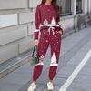 Sets For Women 2 Piece Round Neck Long Sleeve Shirts Printed Sweatpants Pocket Sets