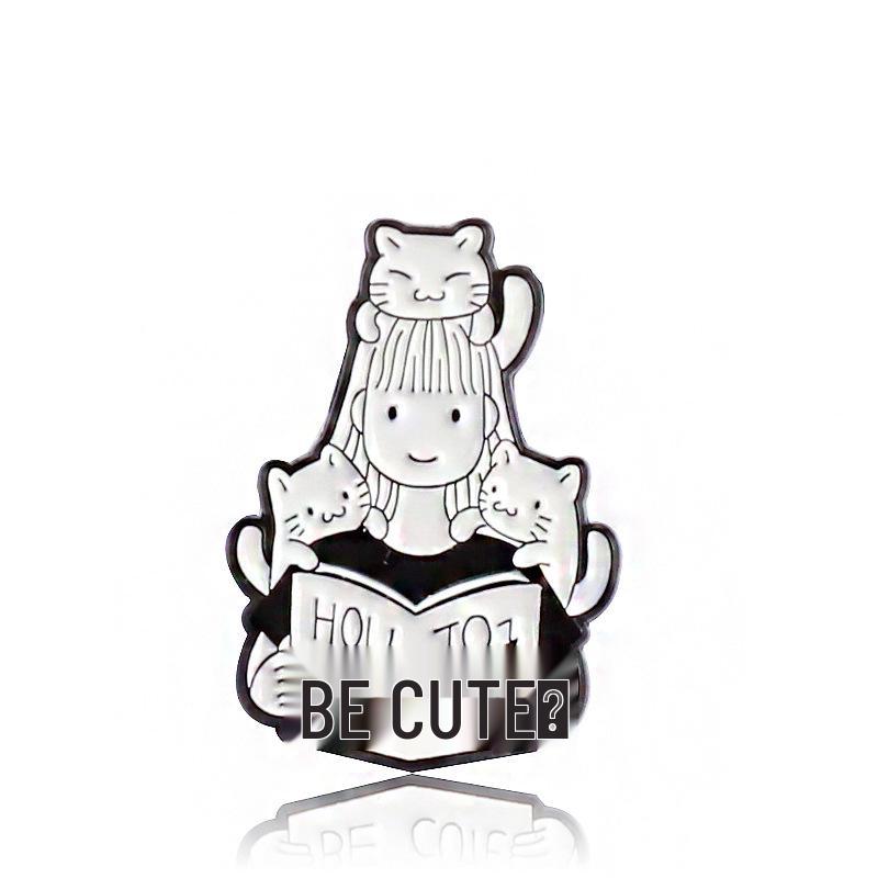 Cat Reading and Playing Brooch: Fashionable and Reflective Cartoon Badge