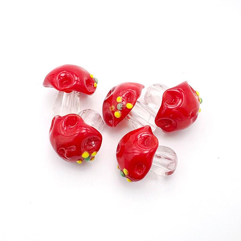 Red Umbrella Poisonous Mushroom Glass Beads for DIY Jewelry: Handmade Lampwork Beading Materials for Bracelets and Necklaces.