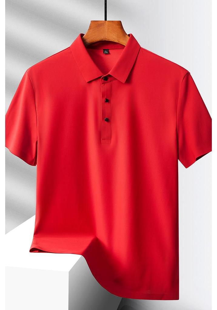 Men's Summer Ice Silk Seamless Polo - Elastic, Non-Iron, Short Sleeve
