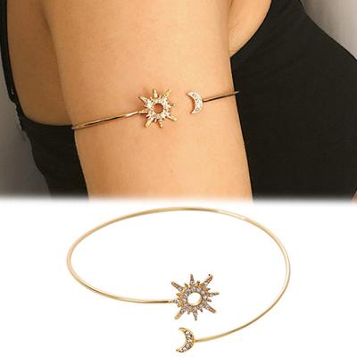 Arm Bracelet for Women, Adjustable Opening C-Shaped Armband, Star Moon Rhinestone Design Arm Cuff, Metal Texture Arm Jewelry