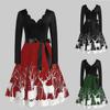 Christmas Print Sequin Patchwork Long Sleeve Dress Deer Skater Party Dresses