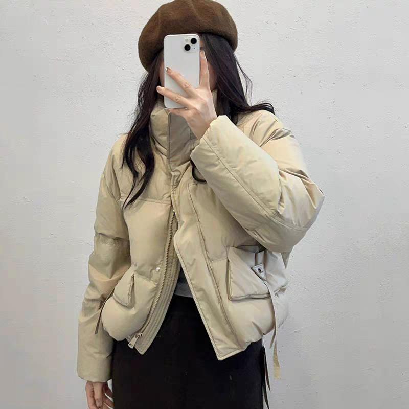 

Утолщенный воротник-стойка, женское короткое пальто, сохраняет тепло и выглядит модно зимой S хаки