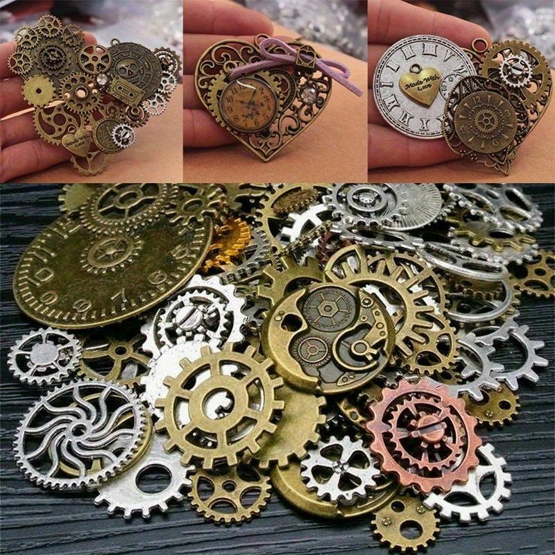 1pack 100g/3.52oz, Vintage Steampunk Bronze Alloy Gears, Mixed Alloy Cog Charms, DIY Craft Watch Parts, Cyber Punk Style Pendants for Jewelry Making