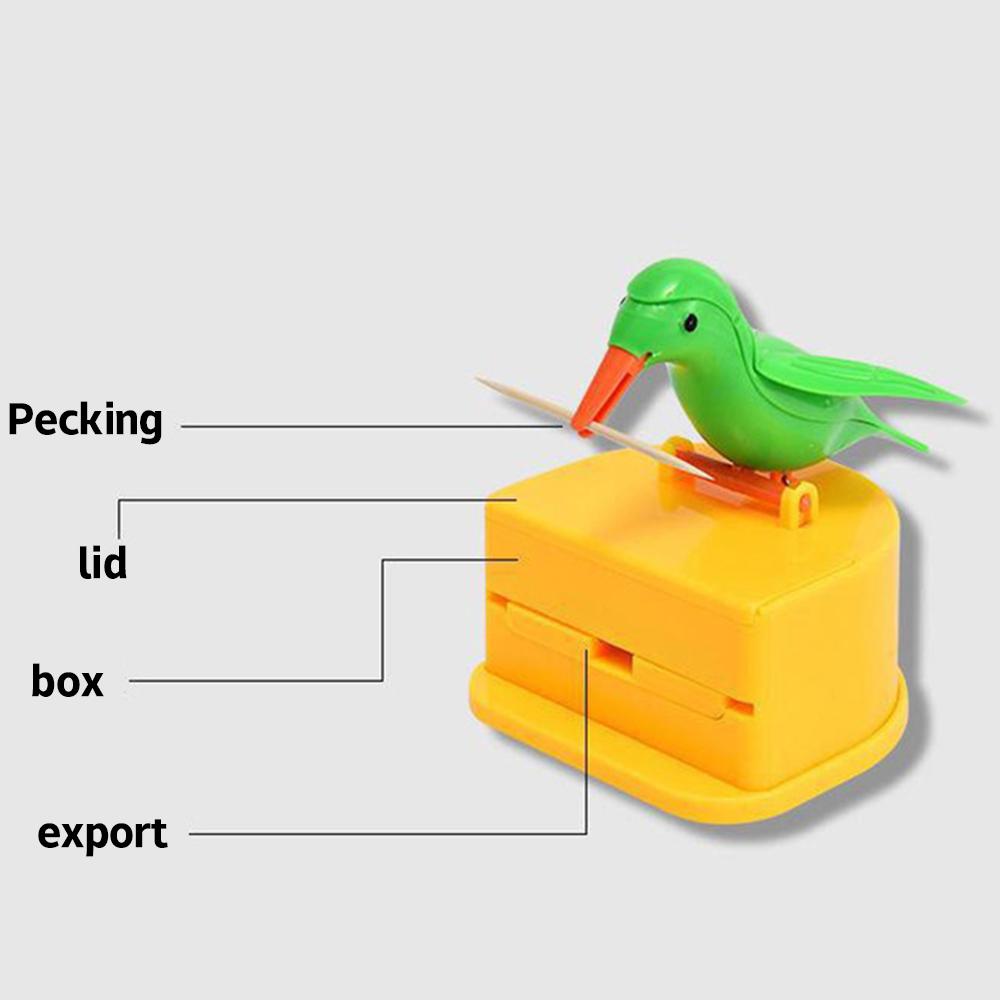 Bird Shape Toothpick Holder with Press Pop-up Function - Cute Design Desktop Toothpick Dispenser for Home Kitchen Restaurant Use