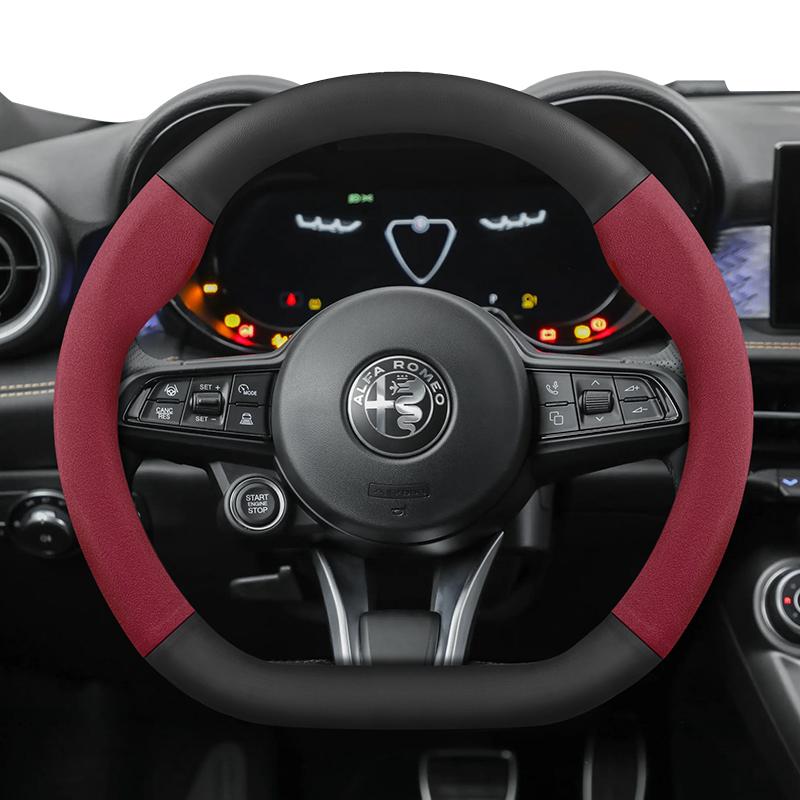 Suitable for Alfa Romeo Suede Matte Carbon Fiber Texture Steering Wheel Cover Suitable for 159 147 Gt