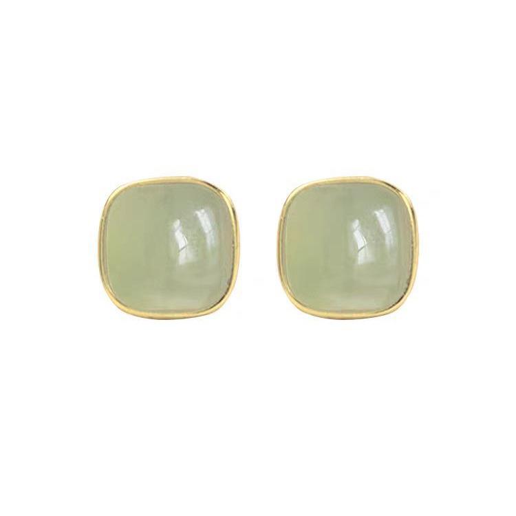 Hetian Jade Imitation Stud Earrings for Women - Nourishing, Retro, Niche Design, 2024 High-End Style