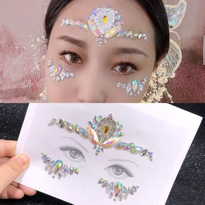 Glue Free 3D Rhinestones Sticker Fake Tattoo Disposable Crystal Facials Sticker Glitter Waterproof Temporary Tattoo Sticker