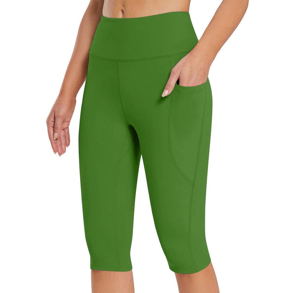 Pantaloncini con tasche da allenamento per motociclisti da yoga a vita alta da donna, leggings atletici