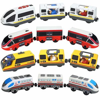 Holzeisenbahn-Spielzeug, Magnet-Set, Elektroauto, Lokomotive, Druckguss, passend für alle Holzmarken, Kugelschreiber, Eisenbahnschienen für Kinder, Geschenke