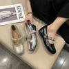Französische silberne Damen-Einzelschuhe mit flacher Sohle, 2025 neu, Sommerrock, Abend, kleine Lederschuhe, schöne Mary Jane Damenschuhe