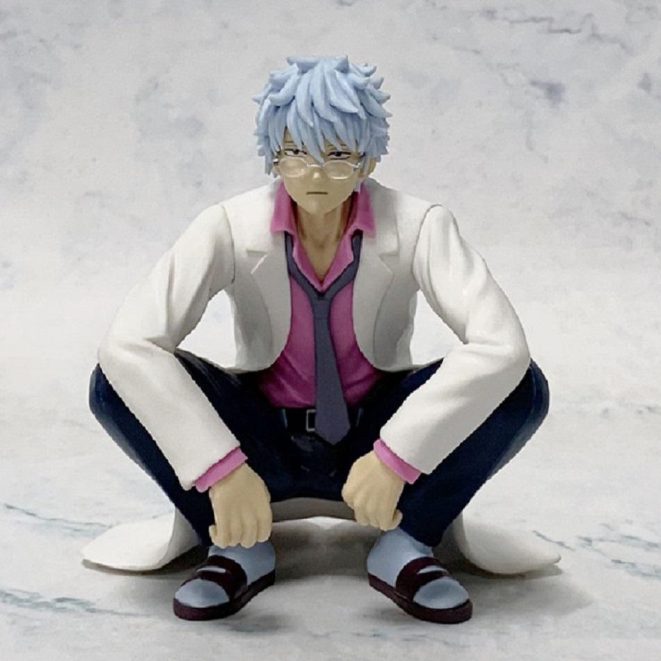 12CM Squatting Animation GINTAMA Sakata Gintoki 3rd Grade Teacher Ginpachi of Class Z Animation Figure Playthings POLYVINYL CHLORIDE Miniature