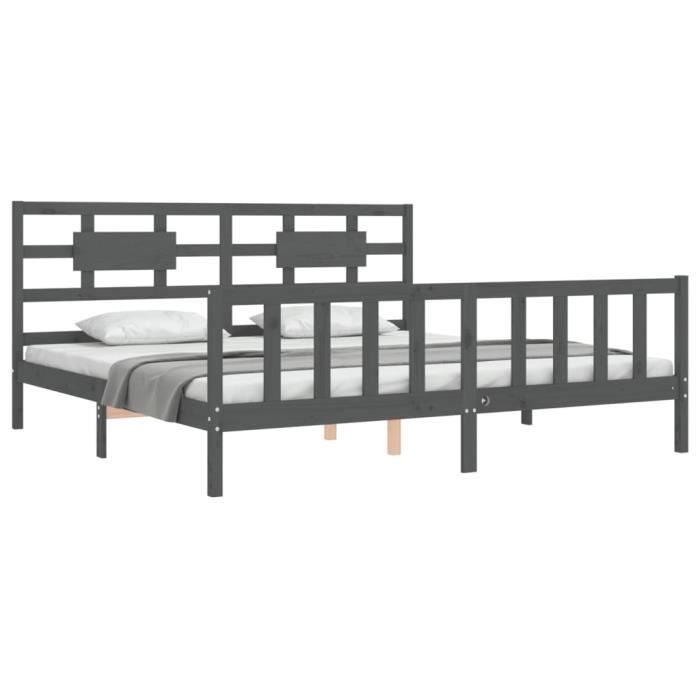 VidaXL Cadre de lit avec tête de lit gris 200x200 cm bois massif 3192578