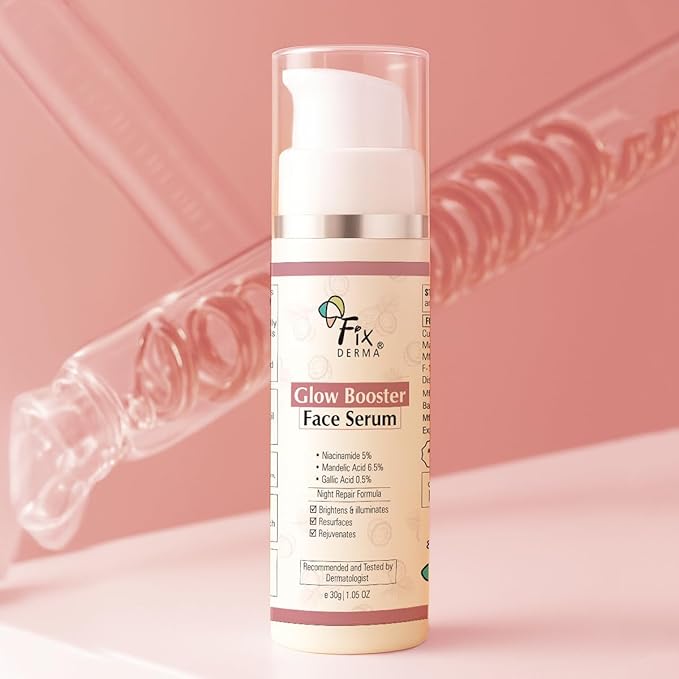 Fixderma 5% Niacinamide Face Glow Booster Face Serum 30 Gm with 6.5% Mandelic Acid & 0.5% Gallic Acid | Skin Brightening Serum | Men & Women