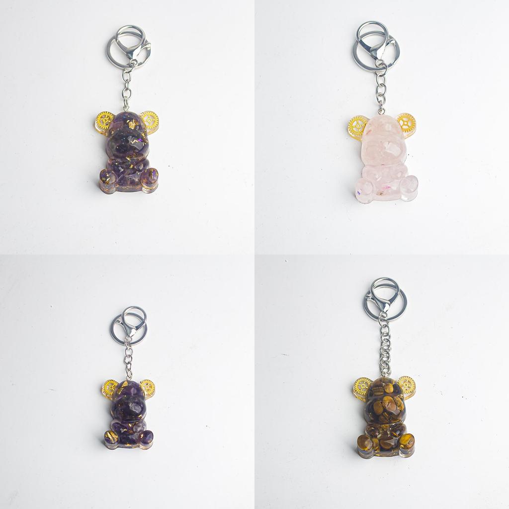 Crystal Stone Bear Pendant With Natural Gemstones For Car Keychain And Gift Use