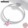 WOSTU Enamel Pink Butterfly 925 Sterling Silver Charm Pendant Fit Original Silver Bracelet Girls DIY Jewelry