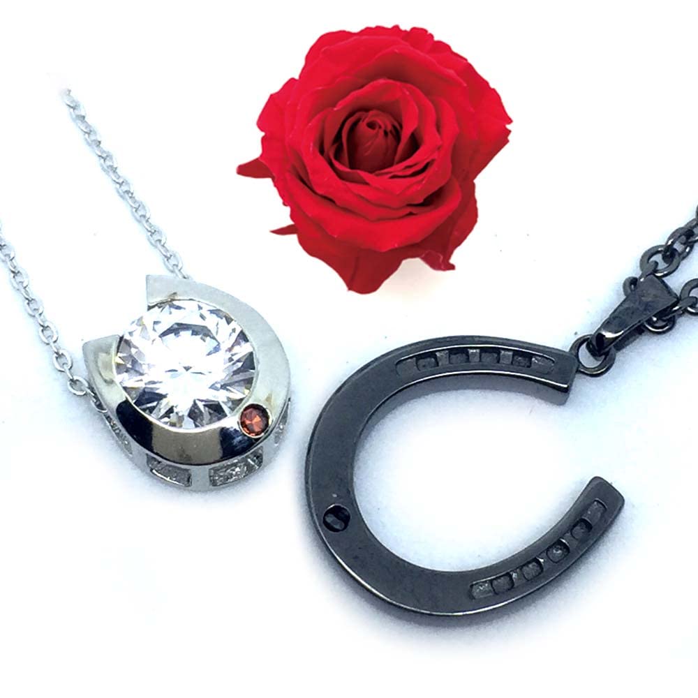 

[Red Rose Gift Box] Horseshoe Pair Necklace, Overlapping Rose Box, Close to Me, Set of Everlasting Roses and Accessories