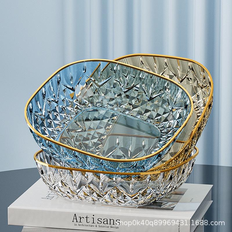 Elegant Transparent High-Value Plastic Fruit and Snack Bowl - Drop-Resistant PET Diamond Crystal Design