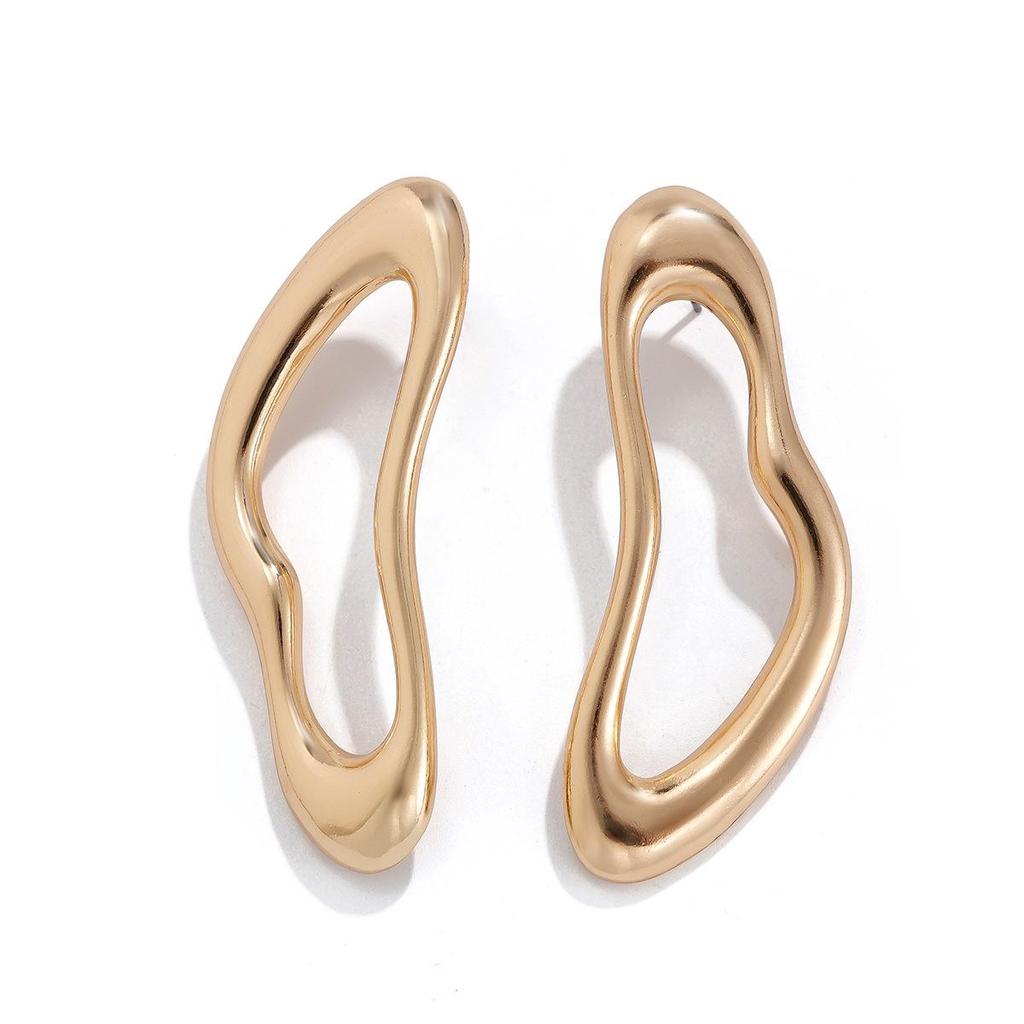 European & American Cross-border Irregular Geometric Metal Water Drop Earrings with Exaggerated Pleated Texture