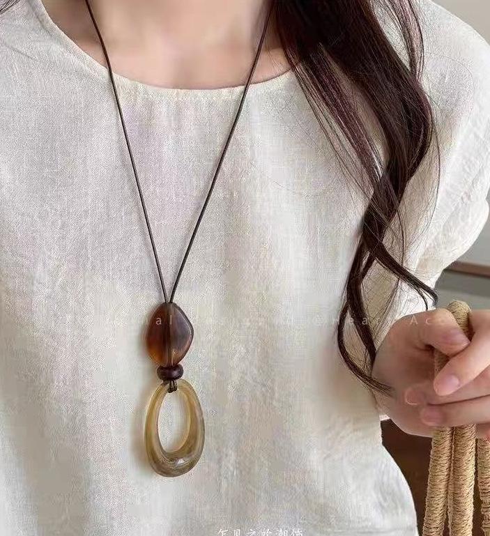 Bohemian Ceramiczny Naszyjnik: Vintage Etniczny Długi Łańcuszek do Swetra i Choker Zen