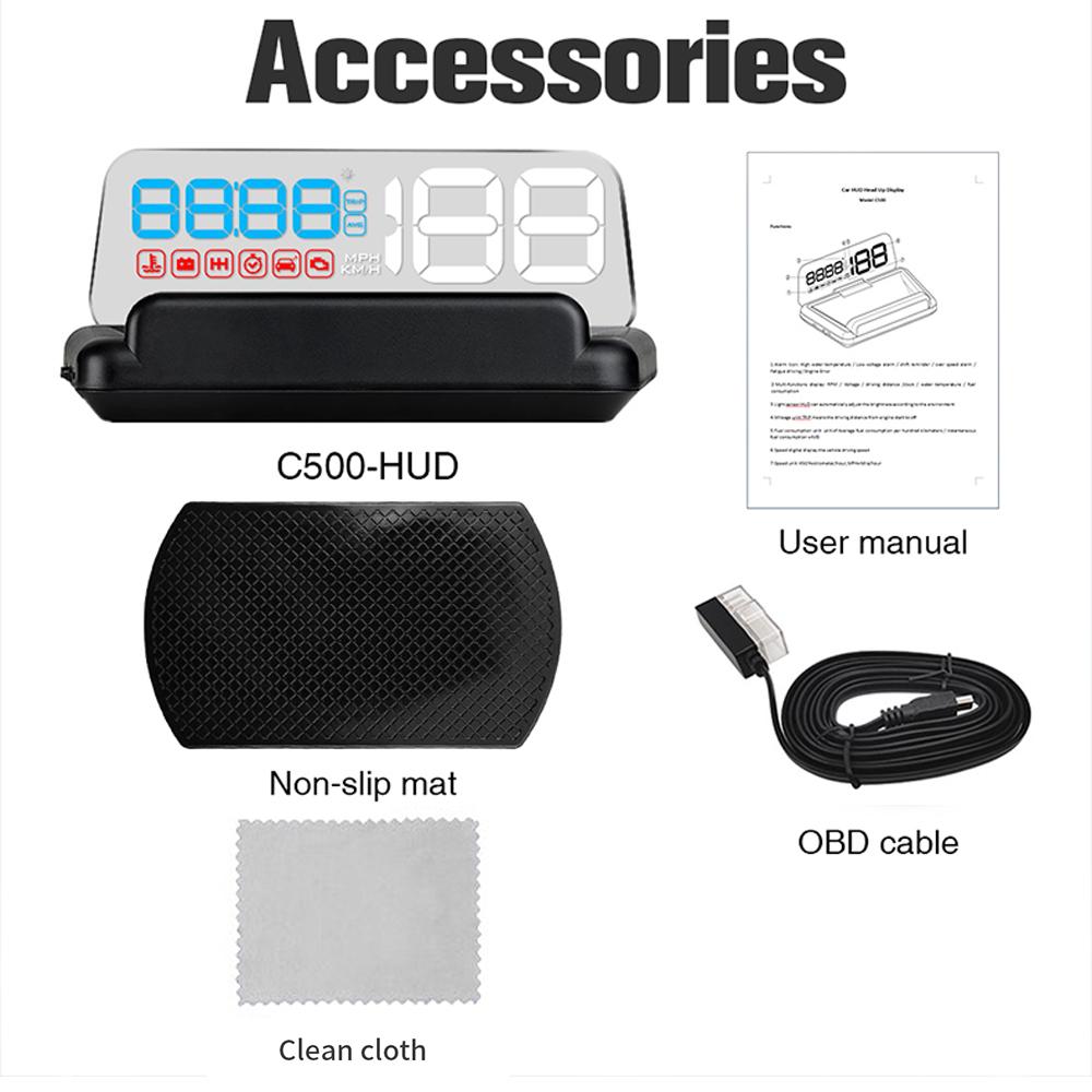 ZQKJ C500 HUD Car OBD2 Head Up Display Speedometer Projector EOBD Automobile Digital On Board Computer Water Temperature Gauges