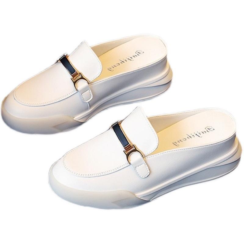 Inner Height Increase Half Slippers Women's Shoes Summer New Baotou Little White Single Shoes Muffin Bottom Sticky Wedge Sandals