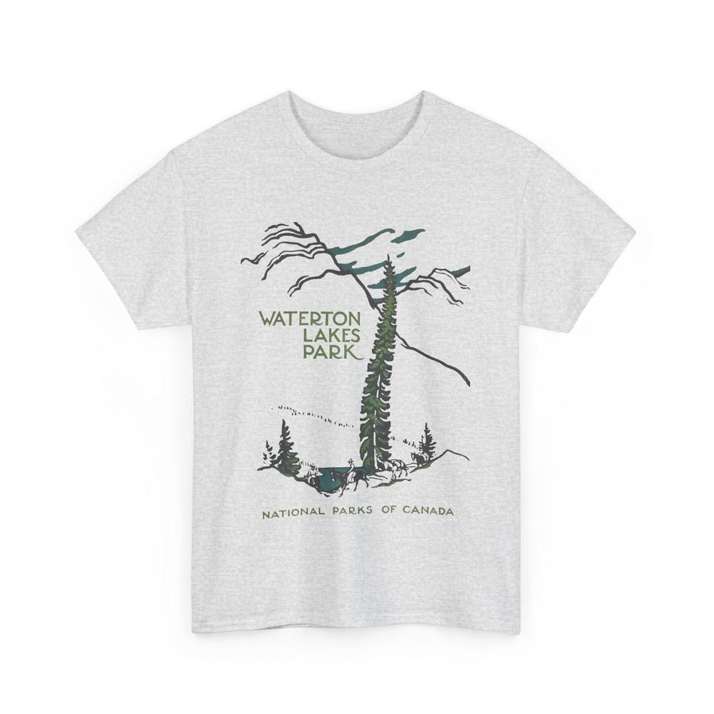 

1927 brochure for waterton lakes national park alberta reproduction tshirt 2XL