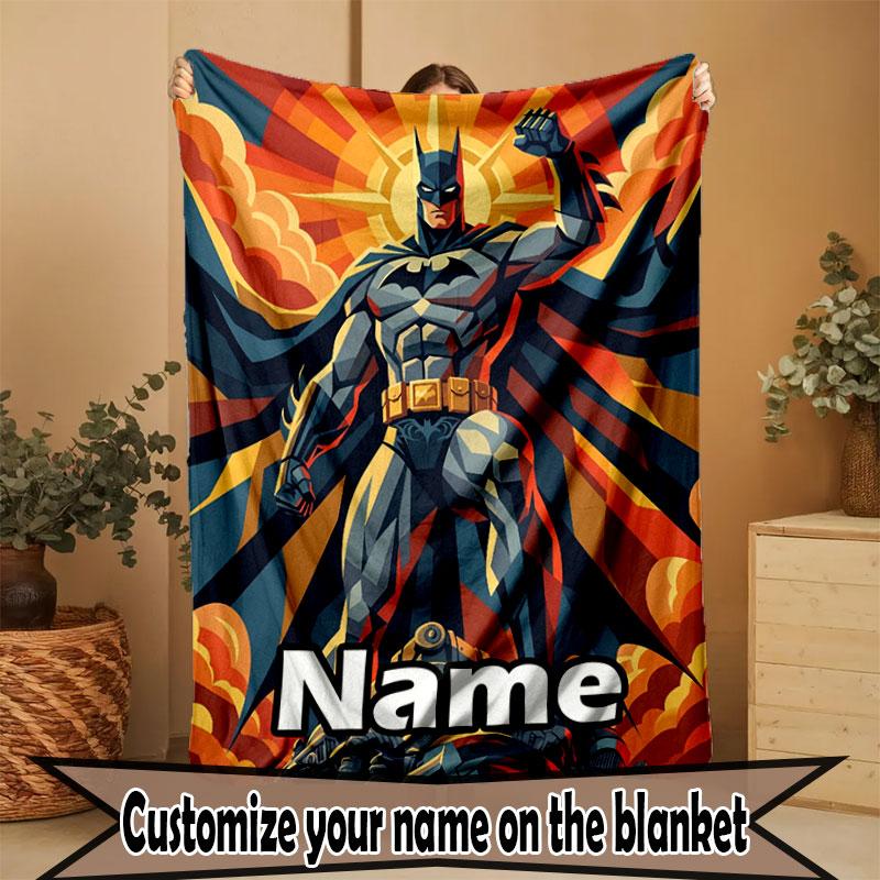 Custom Name Personalized Batman Print Blanket, Home Decor, Bedroom, Sofa, Camping, Couch, Gifts for Birthday Christmas