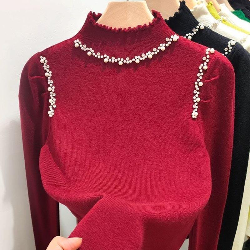 Sweater for Women Autumn Winter Thickened Warm Knitted Stretchy Long Sleeve High-neck Tops