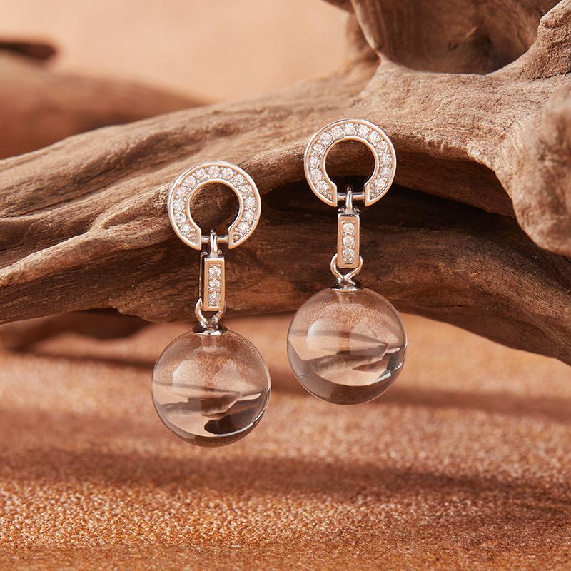 Personalized Simple Natural White Crystal Stud Earrings Women'S S925 Sterling Silver Colored Treasure Ear Jewelry