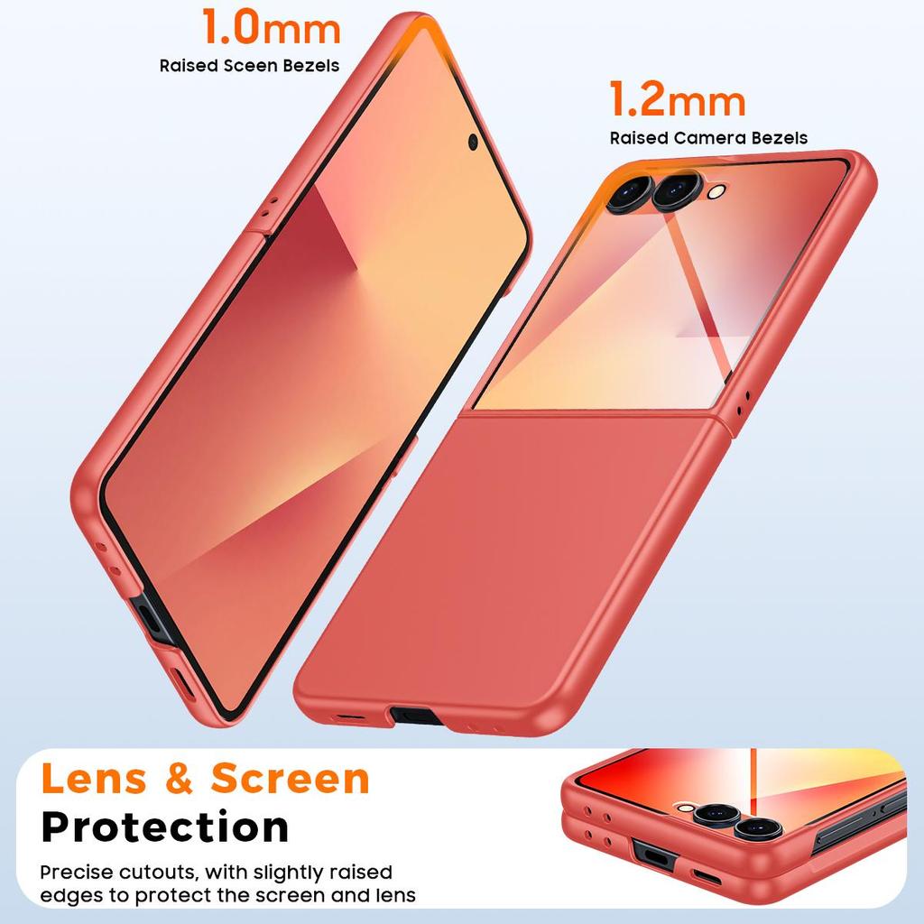 Protective Case with Built-in Tempered Glass Screen Protector Slim Design Sandblasted Finish for Samsung Galaxy Z Flip 7-Rose Red