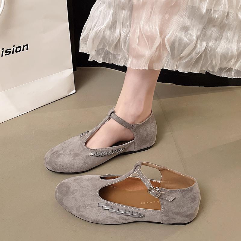 Literary And Retro Suede Shallow Single Shoes For Women Spring Korean Heightened Low-heeled Mary Jane Shoes