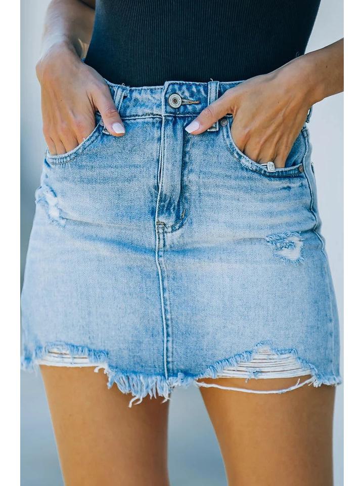 

Юбка из денима с высокой талией и рваными краями, стиль «хип», европейская и американская мода лета 2022 г. XXL светло-синий