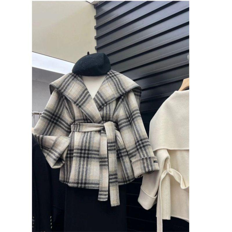 

Women s Plaid Wool Coat - Petite, Waist-Slimming, Thickened for Autumn and Winter, High-End & Trendy S (Recommended 80-90)