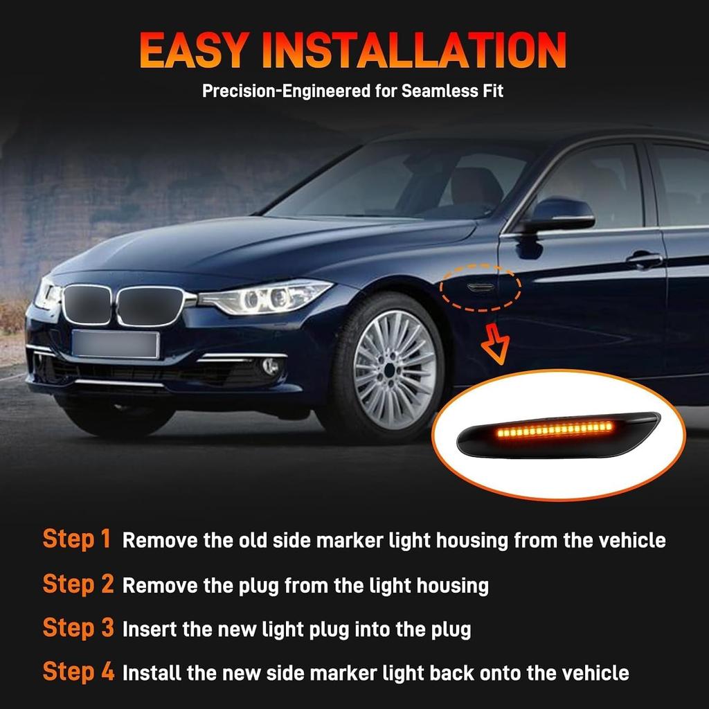 LED Side Marker Lights Compatible with BMW 1 3 5 Series, Smoke Lens, 2 PCS | Amber Turn Signal Lamps, Compatible with E90 E91 E92 E93 E46 E60 E61 E82